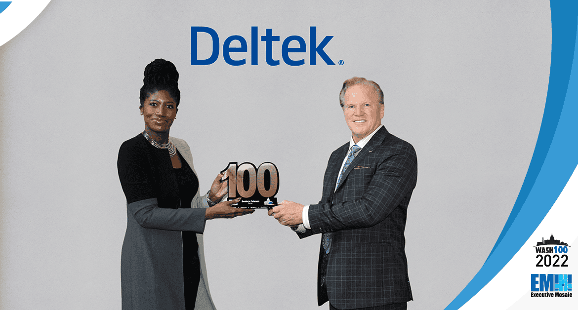 Executive Mosaic CEO Jim Garrettson Presents 2022 Wash100 Award to Deltek Senior Director Deniece Peterson