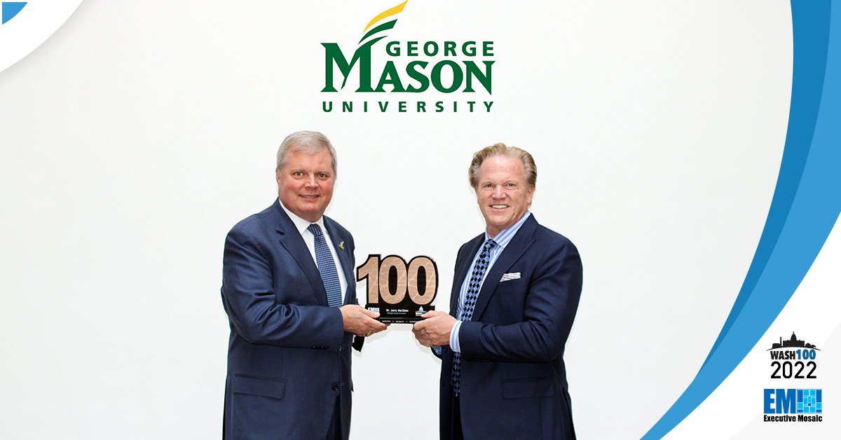 Executive Mosaic CEO Jim Garrettson Presents Jerry McGinn, GMU GovCon Center Executive Director, His 2nd Consecutive Wash100 Award