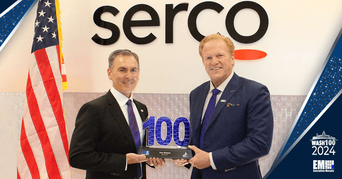 Executive Mosaic’s Jim Garrettson Delivers Wash100 Award to Serco’s Tom Watson